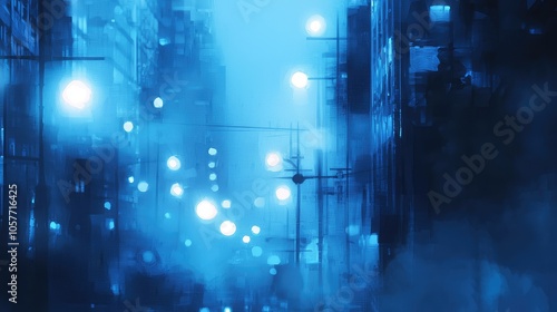 Urban Streetlights in Heavy Fog at Night