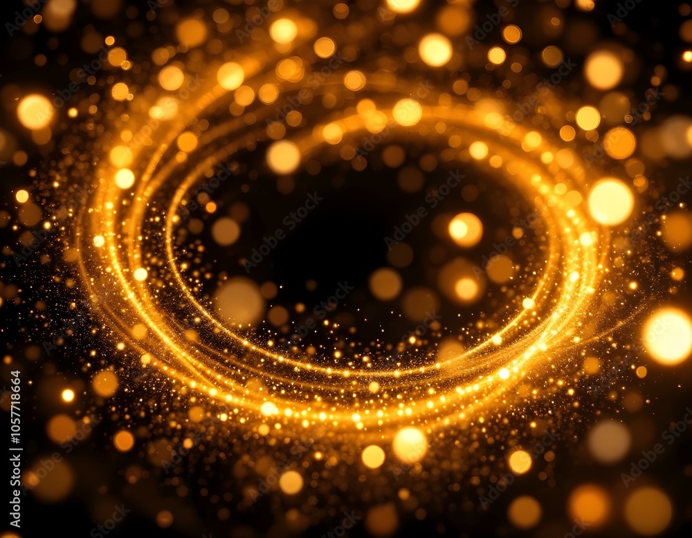 Vibrant Golden Bokeh Swirl on Black Background - Festive Energy with Depth and Elegance Vibrant Golden Bokeh Swirl on Black Background - Festive Energy with Depth and Elegance