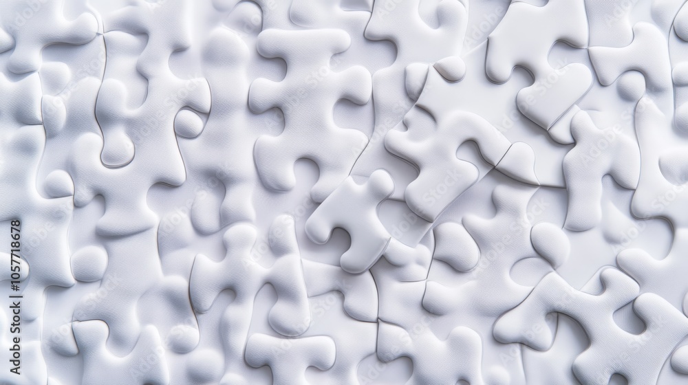 A close-up view of interconnected white puzzle pieces, showcasing their unique shapes and textures A close-up view of interconnected white puzzle pieces, showcasing their unique shapes and textures