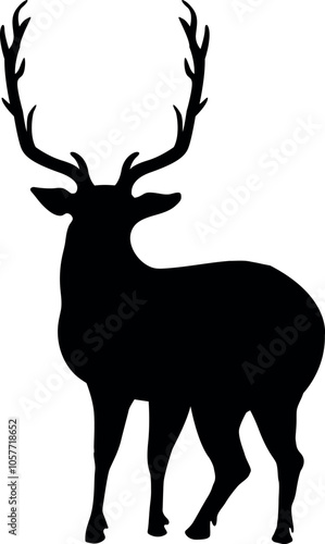 Black silhouette of deer isolated on transparent background. Vector illustration