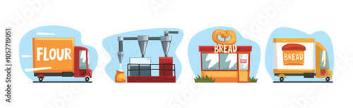 Bread Production Process and Step Scene Vector Set
