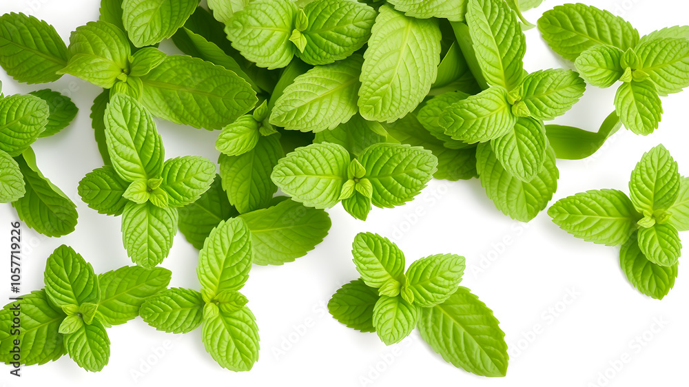 Fresh green mint leaves isolated on white background. Generative AI Fresh green mint leaves isolated on white background. Generative AI