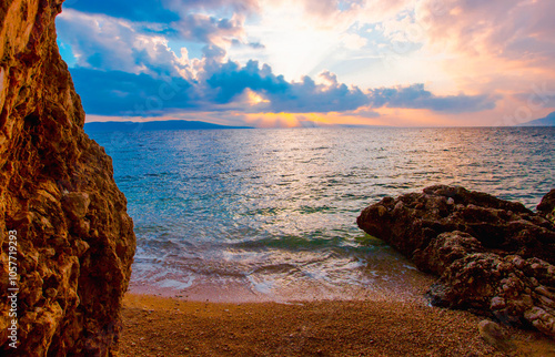 Fototapeta Naklejka Na Ścianę i Meble -  stunning summer seascape, amazing morning view in Croatia, Europe	