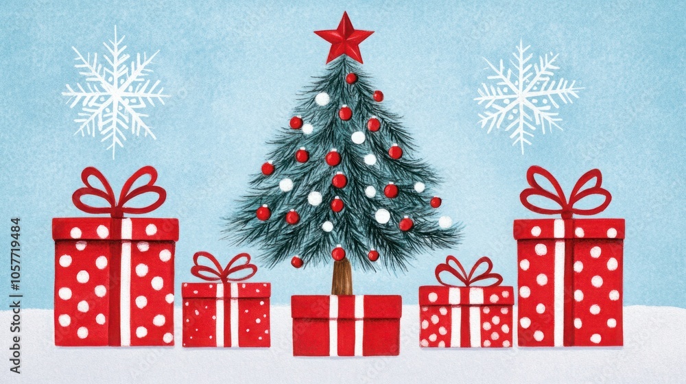 Naklejka premium Minimalist Hand-Drawn Christmas Gift Illustration