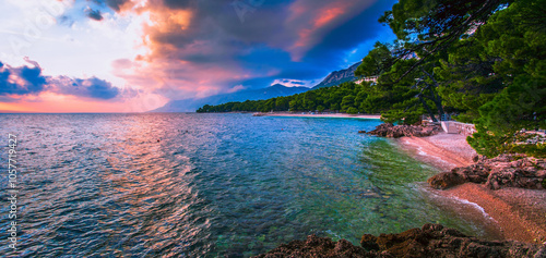 Fototapeta Naklejka Na Ścianę i Meble -  stunning summer seascape, amazing morning view in Croatia, Europe	