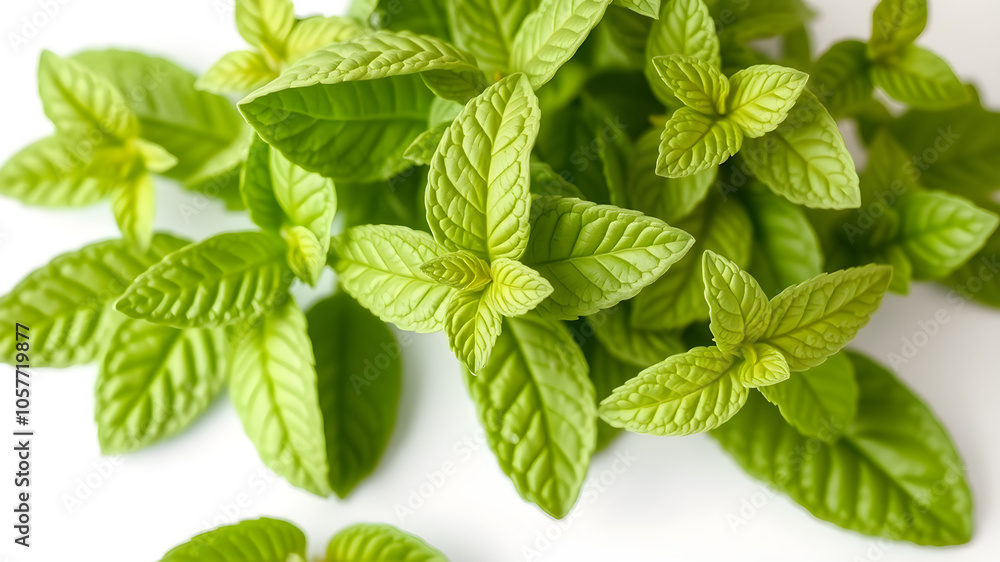 Fresh green mint leaves isolated on white background. Generative AI Fresh green mint leaves isolated on white background. Generative AI