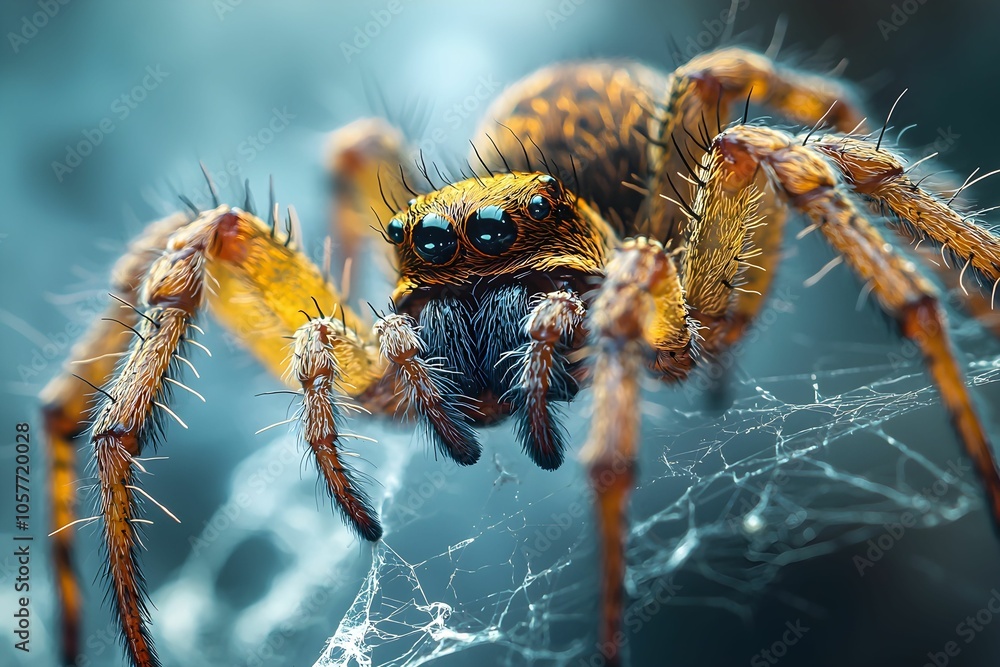 Close-up of a jumping spider on its web in nature Close-up of a jumping spider on its web in nature