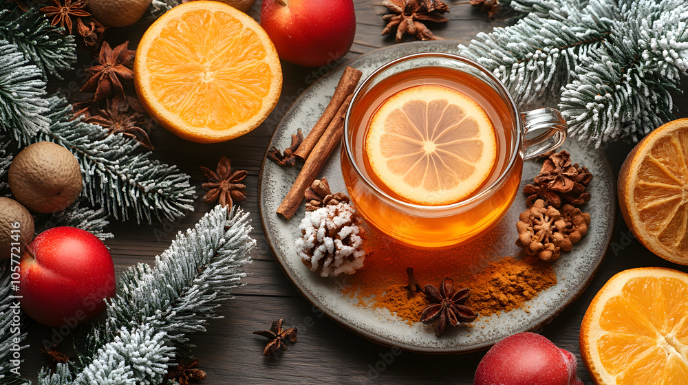 An Elegant Aesthetic Presentation of Clove Petals and Powder Alongside a Cup of Spiced Tea with Seasonal Fruits and Herbs An Elegant Aesthetic Presentation of Clove Petals and Powder Alongside a Cup of Spiced Tea with Seasonal Fruits and Herbs