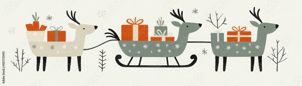 Whimsical Pastel Reindeer with Festive Sleigh Whimsical Pastel Reindeer with Festive Sleigh