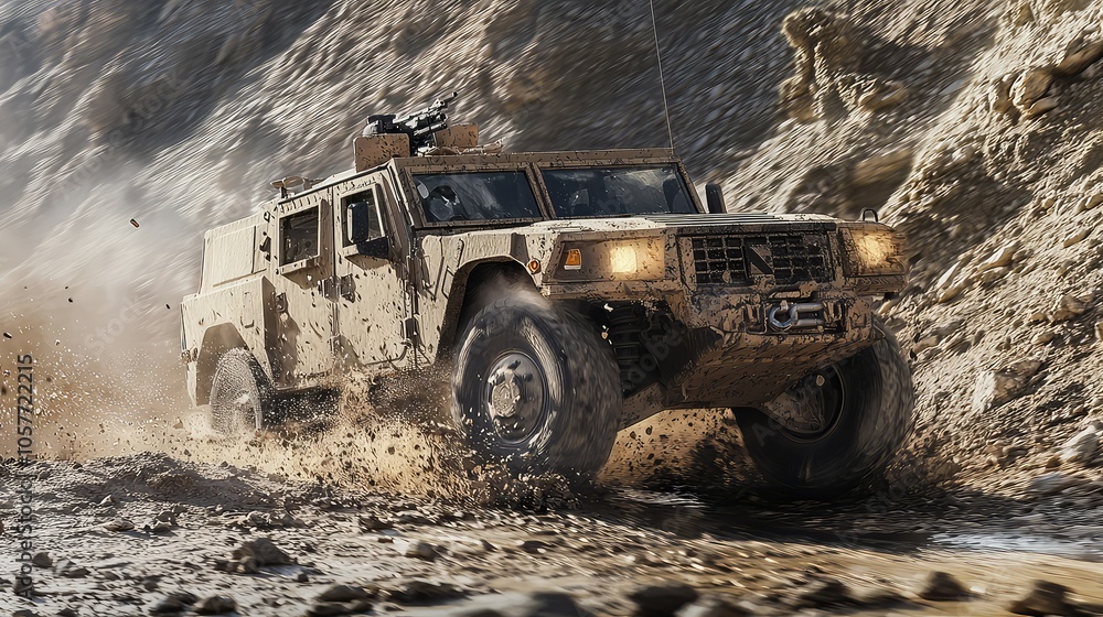 Tactical Vehicle in Dynamic Motion Across Rough Terrain Tactical Vehicle in Dynamic Motion Across Rough Terrain