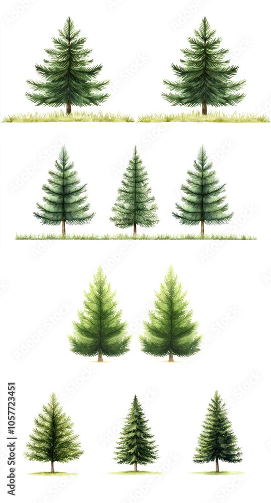 Various green trees isolated on white background, ideal for design. Various green trees isolated on white background, ideal for design.
