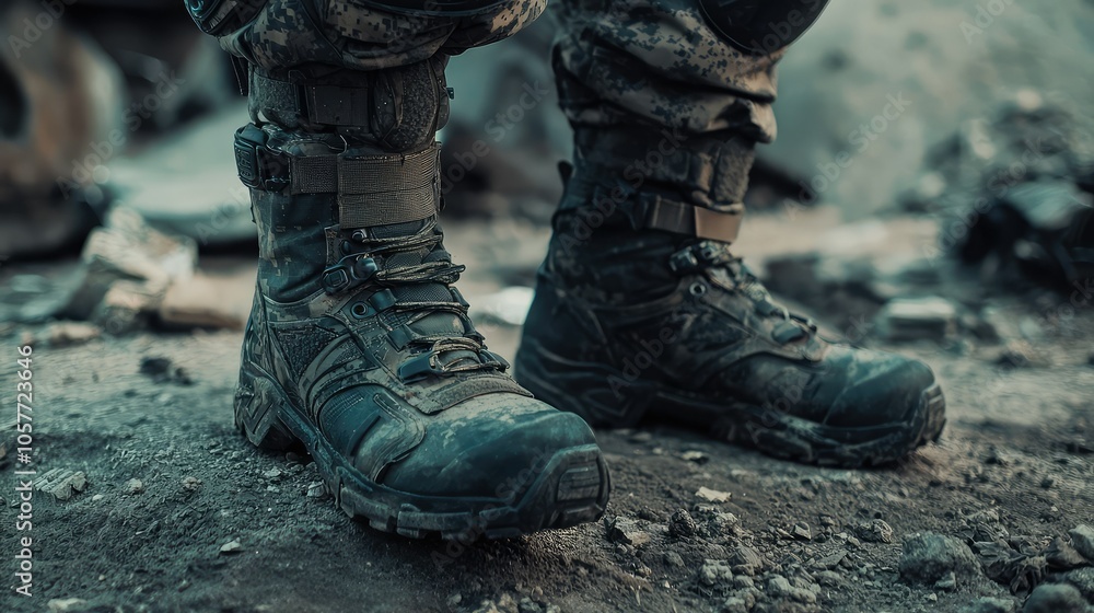 Tactical Close-Up of Boots and Gloves in Action Tactical Close-Up of Boots and Gloves in Action