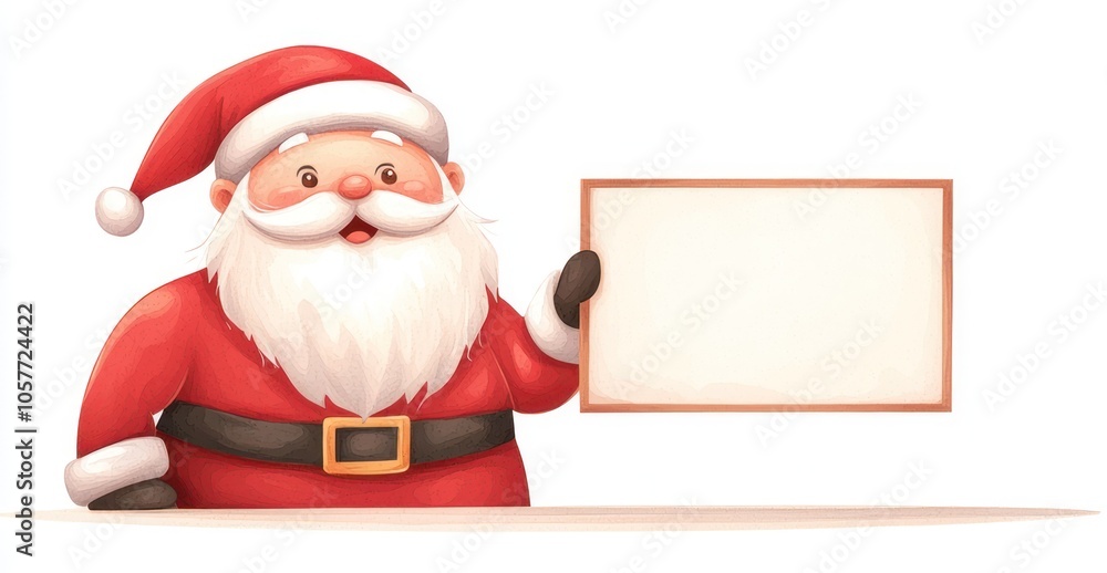 Cheerful Santa holding a blank sign, white isolate background. Cheerful Santa holding a blank sign, white isolate background.