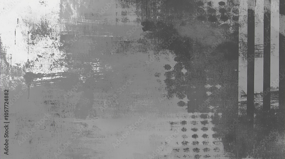 Fototapeta premium Abstract gray and white digital painting with textured brushstrokes and geometric patterns.