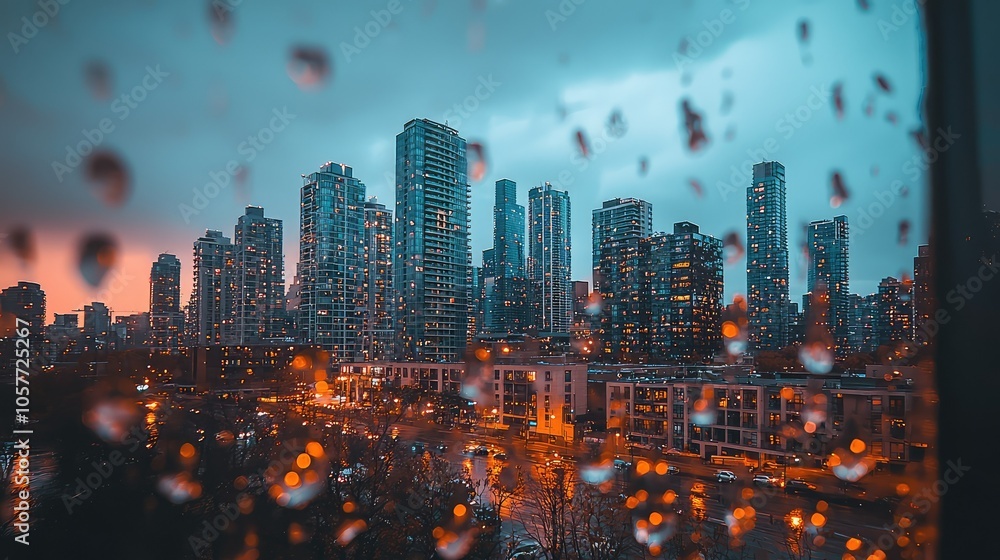 Obraz premium Captivating Skyline Shot During Rainy Light Conditions