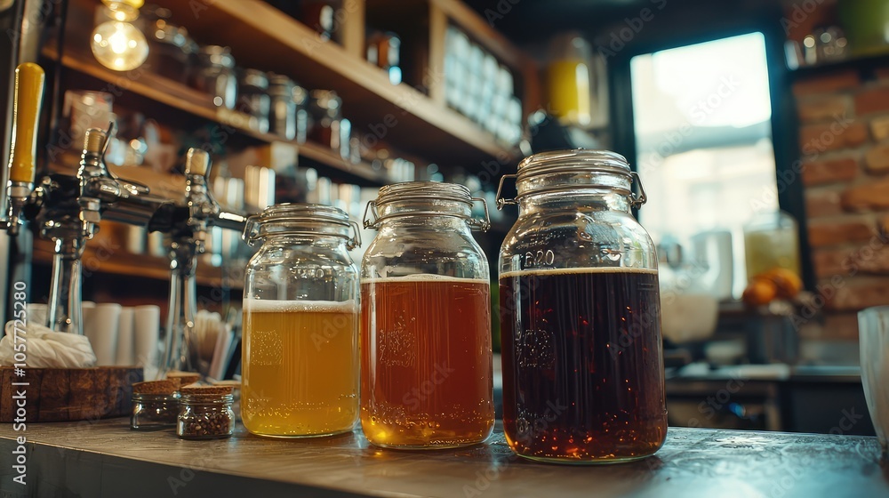 Captivating Kombucha Brewing Setup in Cozy Cafe Captivating Kombucha Brewing Setup in Cozy Cafe