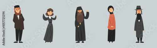 People of Different Religion in Traditional Clothes Vector Set