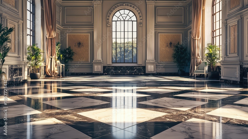 Obraz premium Luxurious Empty Room with Elegant Square Floor Design