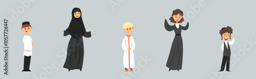People of Different Religion in Traditional Clothes Vector Set