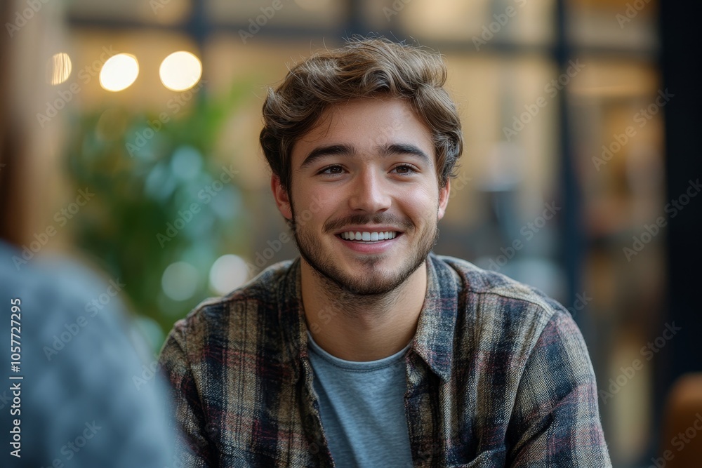 Young man interviewing with interviewer for university applicant, Generative AI Young man interviewing with interviewer for university applicant, Generative AI