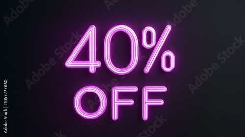 Light Pink '40% OFF' Neon Sign on an elegant Dark Background