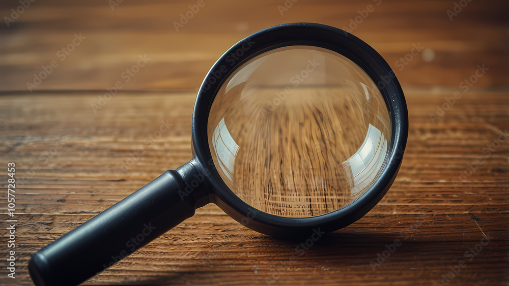 A Magnifying Glass On A Wooden Table A Magnifying Glass On A Wooden Table