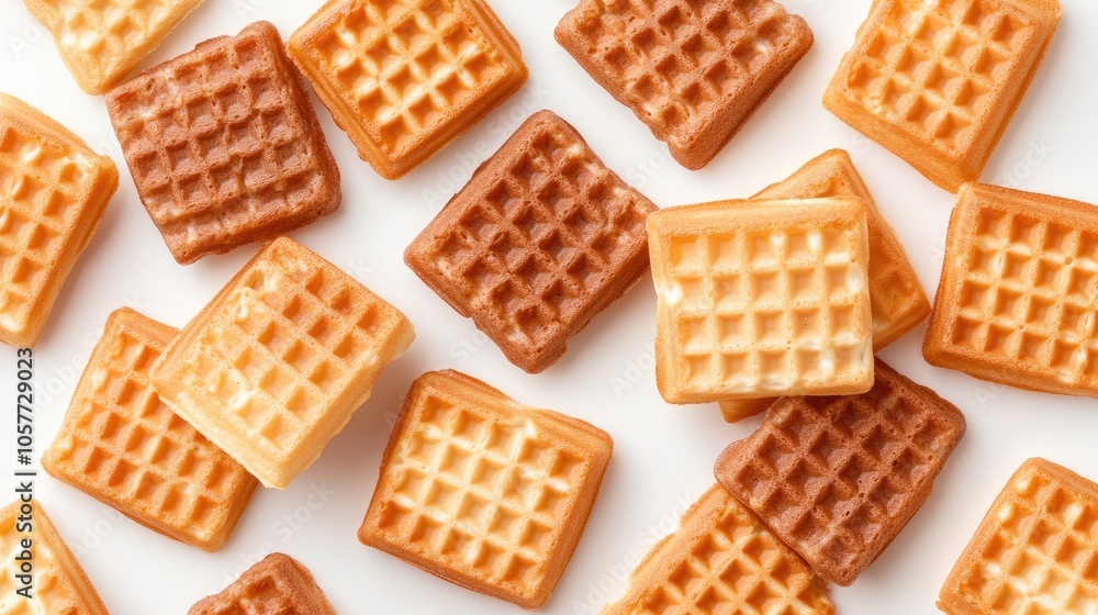 Deliciously stacked waffles on a light textured background, perfect for breakfast or brunch inspirations on a sunny morning Deliciously stacked waffles on a light textured background, perfect for breakfast or brunch inspirations on a sunny morning