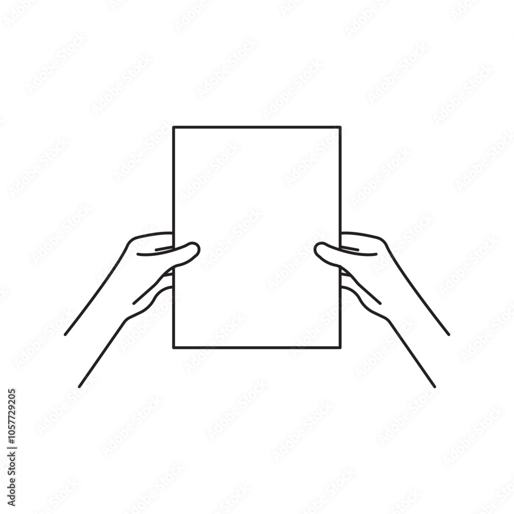 black linear hand holding paper. flat stroke minimal logo element lineart graphic art design isolated on white background. concept of paperwork like daily black linear hand holding paper. flat stroke minimal logo element lineart graphic art design isolated on white background. concept of paperwork like daily