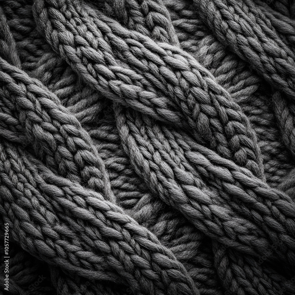 Close-up of textured knitted fabric in shades of gray Close-up of textured knitted fabric in shades of gray