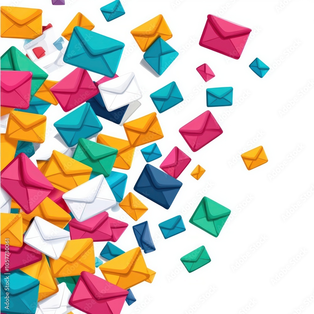 Colorful email icons floating in a dynamic digital environment representing communication and connectivity Colorful email icons floating in a dynamic digital environment representing communication and connectivity