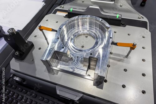 Fotografie Steel parts of machinery are used in manufacturing or scientific industries