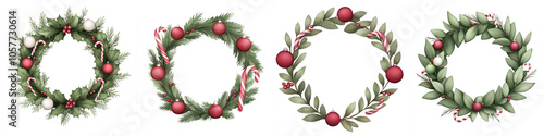 Wallpaper Mural Four festive Christmas wreaths with red ornaments on a white background. Torontodigital.ca