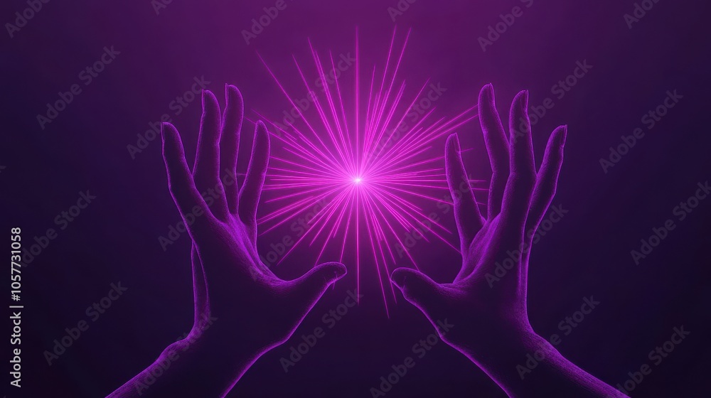 Hands Creating Light with Purple Glow Effect Hands Creating Light with Purple Glow Effect
