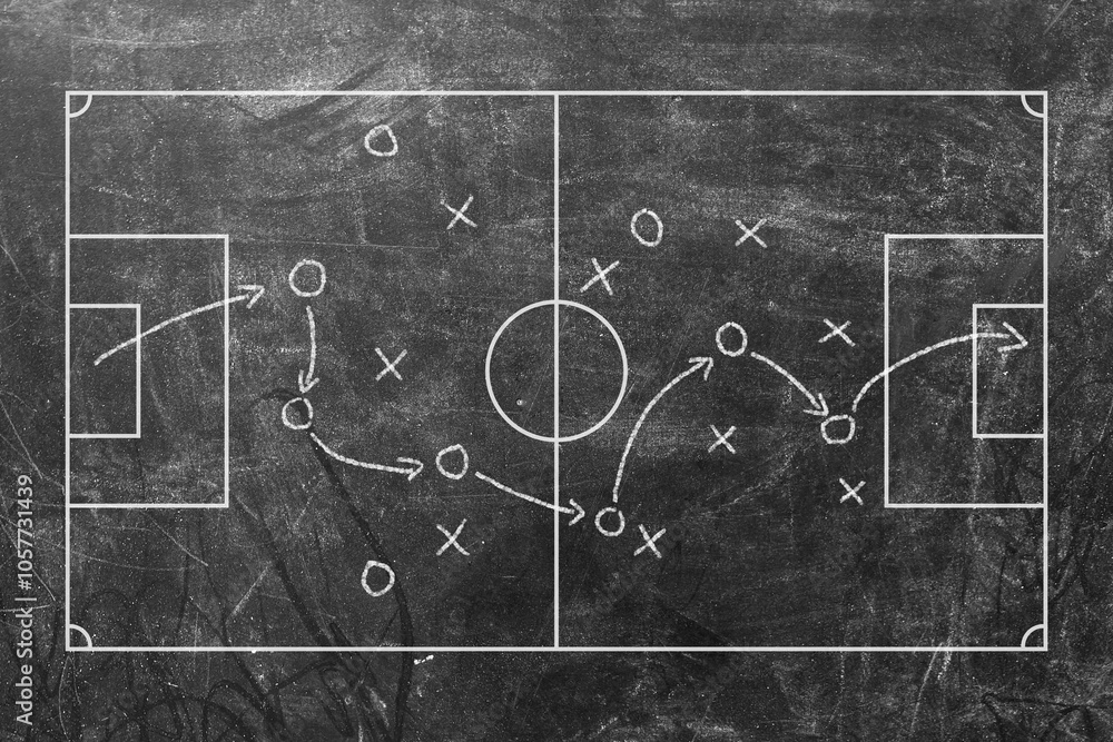 Chalk soccer strategy. Football team strategy and play tactic, soccer cup championship chalkboard game formation vector illustration set. Blackboard and chalkboard, soccer team strategy