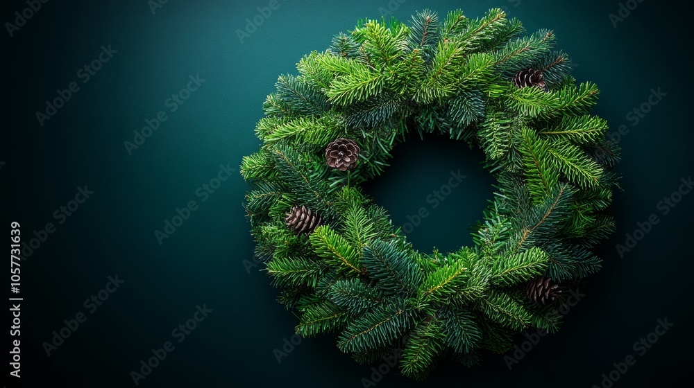 Beautiful christmas wreath hanging on a dark green wall, celebrating the festive season Beautiful christmas wreath hanging on a dark green wall, celebrating the festive season