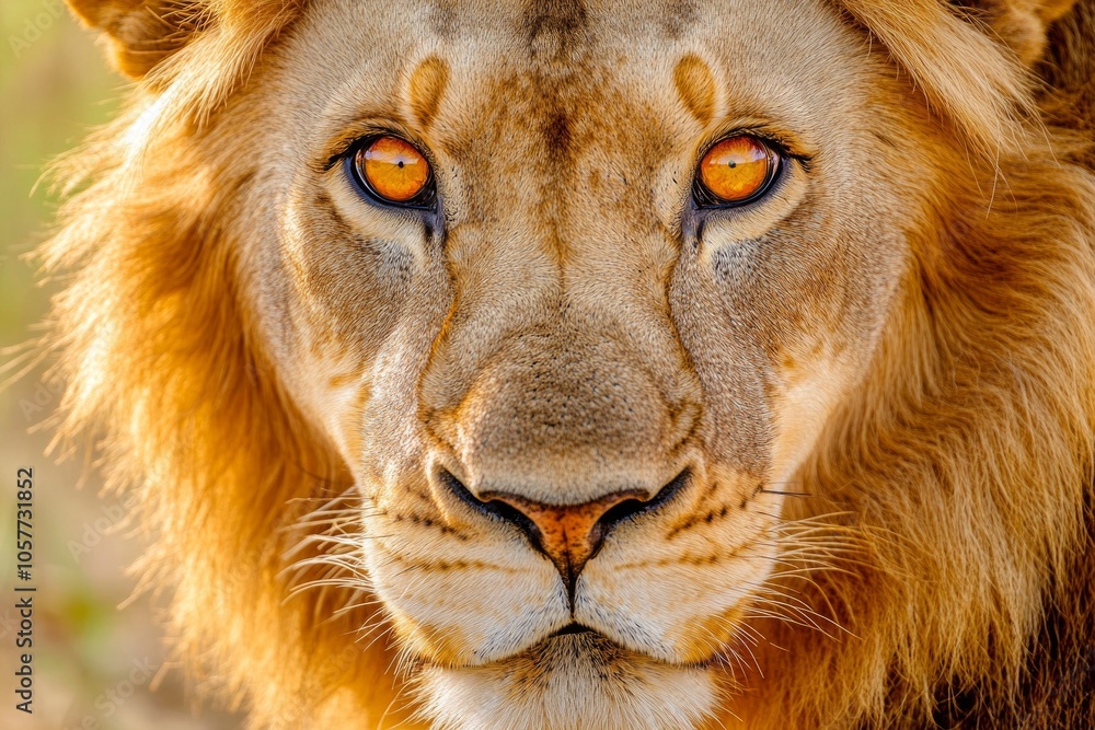 Majestic lion portrait with intense golden eyes in natural habitat Majestic lion portrait with intense golden eyes in natural habitat