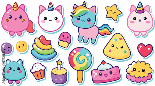 Kawaii Stickers Unicorns, Sweets, and Cute Characters