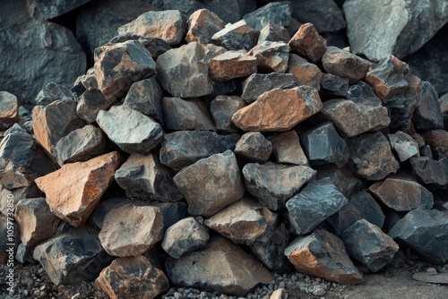 Pile of natural rocks and stones for construction and landscaping projects