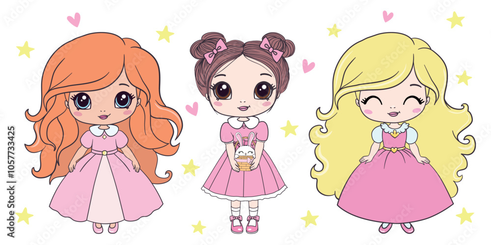 The princess is a sweet little princess. A hand-drawn beautiful, pretty, romantic curly-haired girl Princess. Vector illustration. The princess is a sweet little princess. A hand-drawn beautiful, pretty, romantic curly-haired girl Princess. Vector illustration.
