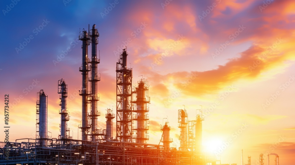 Modern Fuel Processing Plant at Sunset Modern Fuel Processing Plant at Sunset