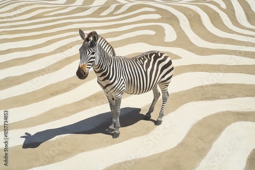 Zebra standing against abstract patterned background: surreal wildlife imagery photo