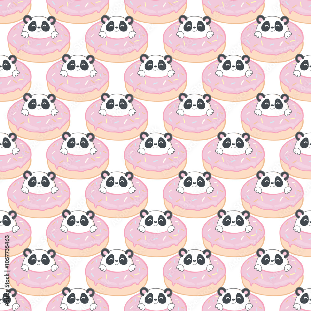 Obraz premium Cute panda and desserts. Kids print. Seamless pattern for fabric, wrapping, textile, wallpaper, apparel. Vector.