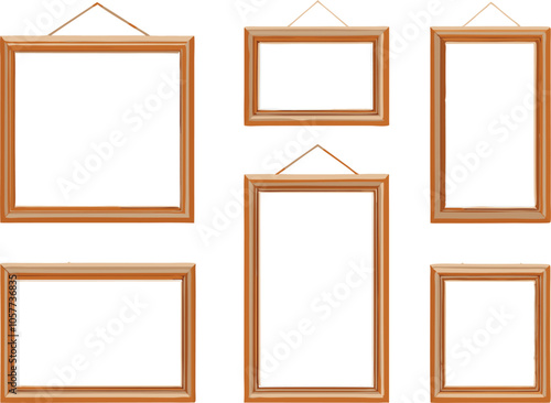 Wooden Picture Frames Hanging On White Background