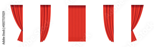 Luxury Scarlet Red Silk Curtains and Draperies Interior or Stage Decoration Vector Set