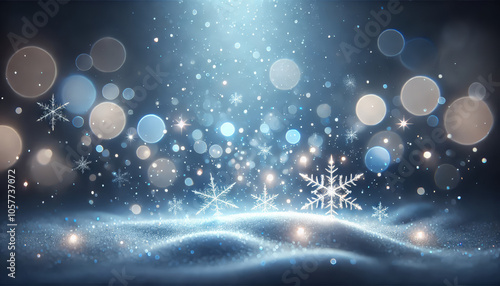 Dreamy Winter Wonderland Background with Snowflakes and Bokeh Lights