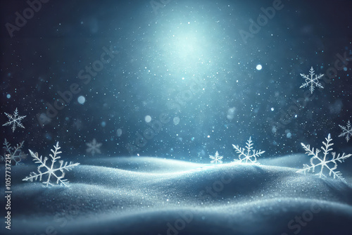 Tranquil Winter Landscape with Snowflakes and Soft Moonlight Glow