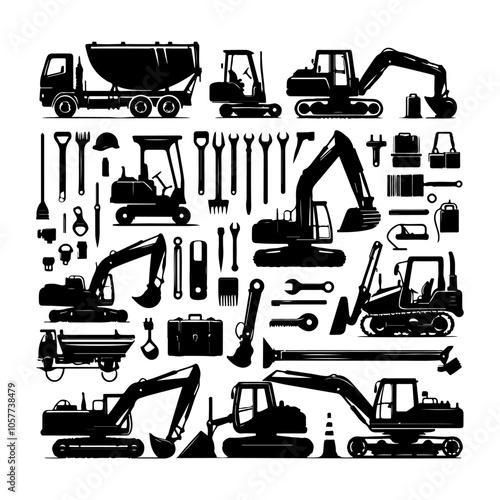 
Construction tools collection silhouette vector Set of different types of construction tools vector icon silhouette illustration.