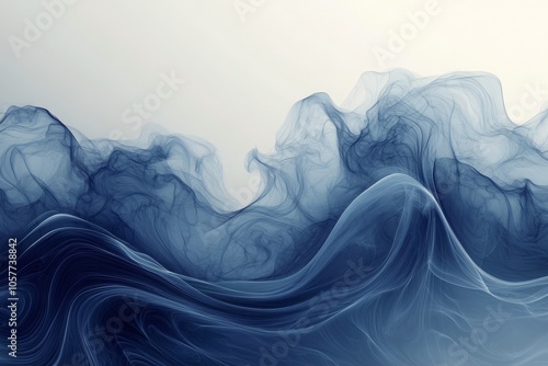 Elegant dark blue swirling smoke abstract formation on a light background