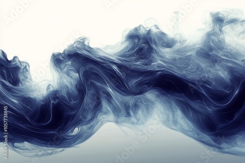 Elegant dark blue swirling smoke abstract formation on a light background