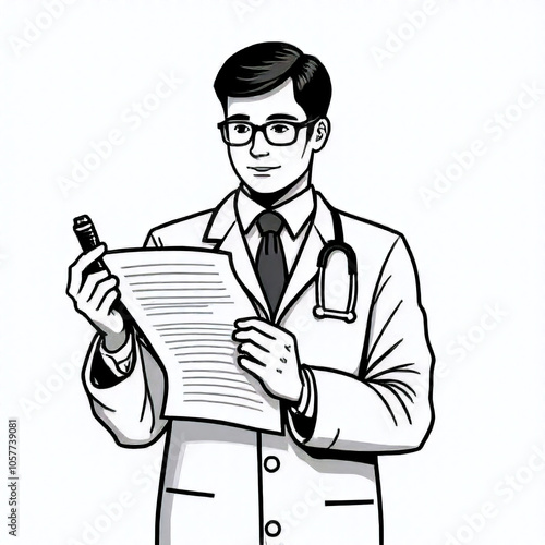 Doctor concept illustration, Smiling doctor person concept in medical uniform with patients card health care and medicine